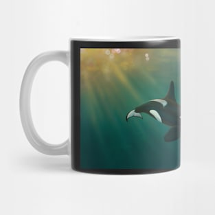 Orca underwater sunset scene Mug